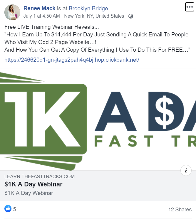 Sample Facebook post advertising a webinar